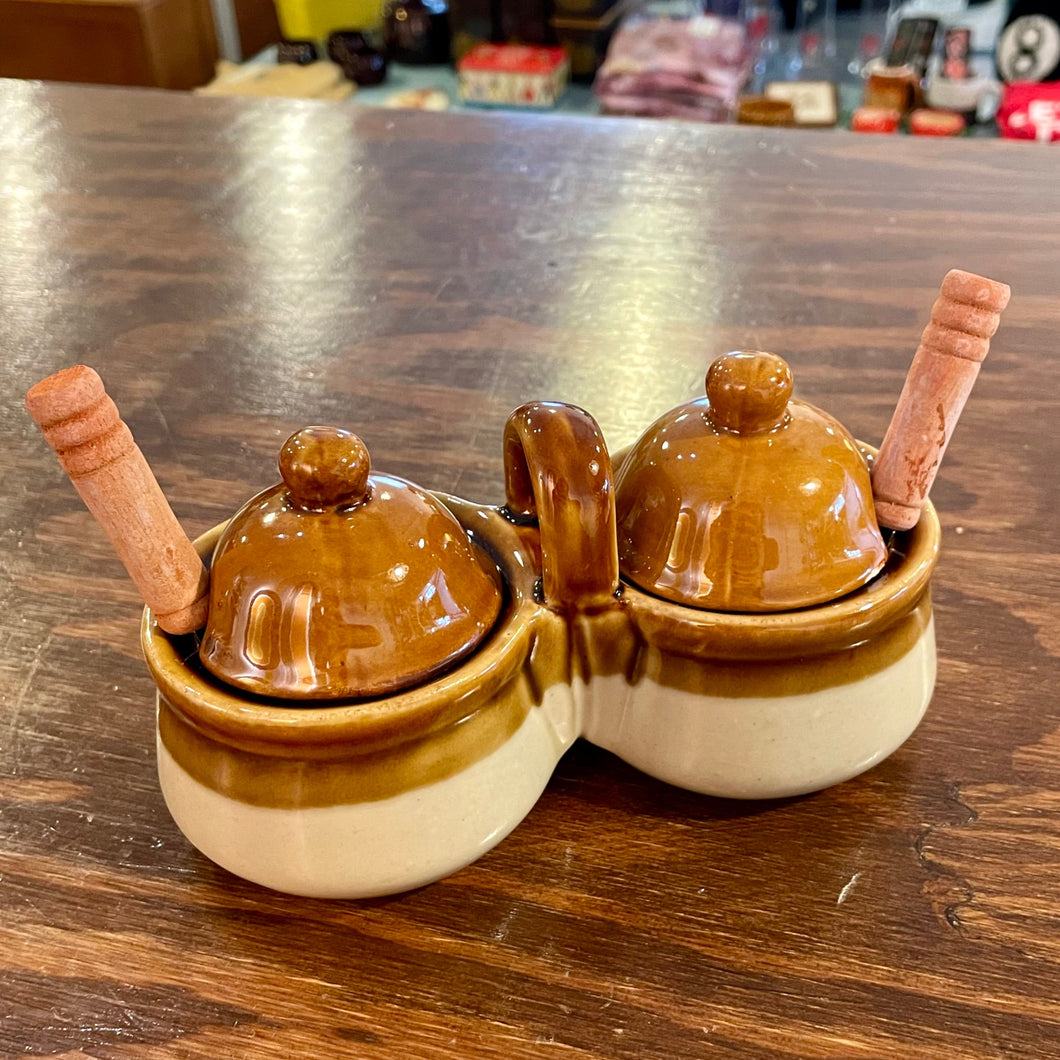 Vintage Brown Stoneware Condiment Set