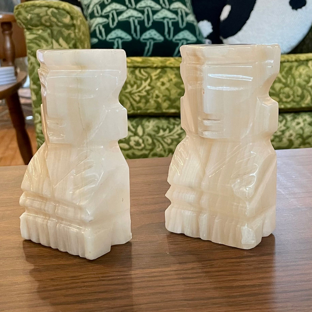 Carved Onyx Aztec Bookends