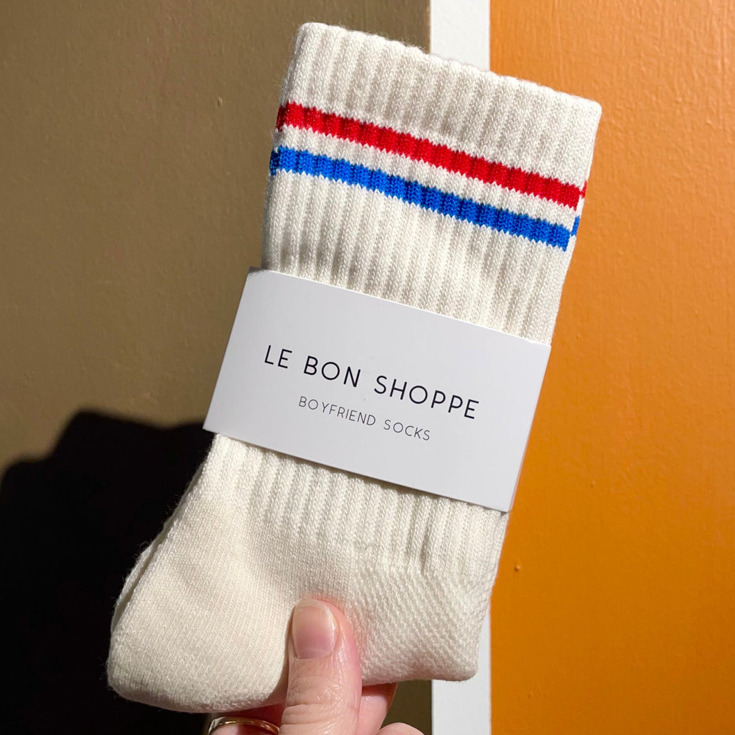 The Boyfriend Sock - Cream w/ Stripes