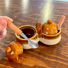 Load image into Gallery viewer, Vintage Brown Stoneware Condiment Set
