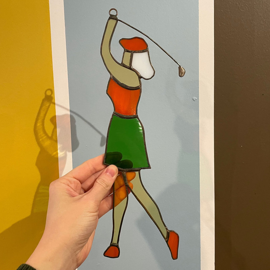 Vintage Stained Glass Golfer