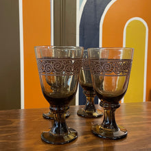 Load image into Gallery viewer, Vintage Deep Brown Glass Goblets Set of 4
