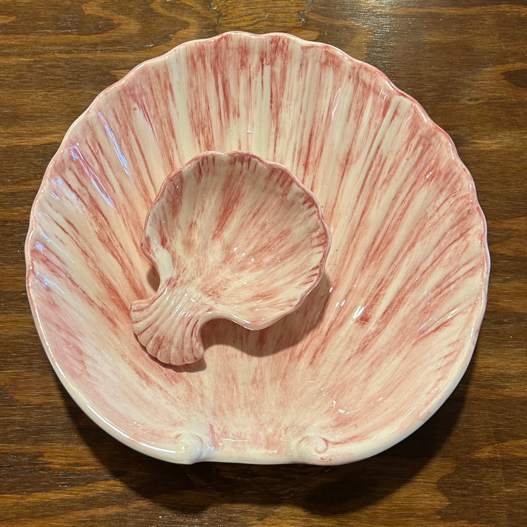 Vintage Pink Ceramic Shell Bowl Set