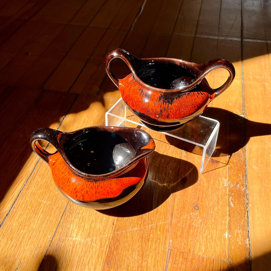 Black and Orange Sugar and Cream Pots