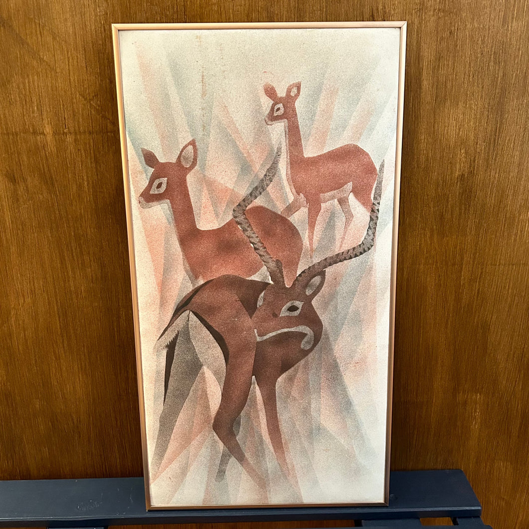 Vintage Antelope Fabric Art Piece