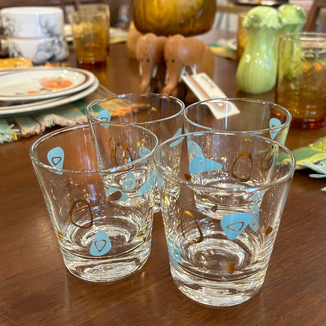 Vintage Atomic Ameoba Cocktail Glassware Set of 4