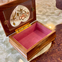 Load image into Gallery viewer, Wooden jewelry box with decorative lid on a marble surface
